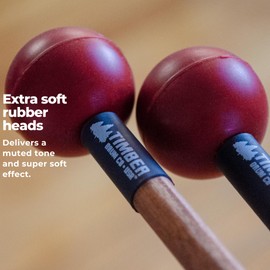 Timber Drum Company Keyboard Vibraphone Timber Co. Extra Soft Rubber Percussion Mallets for Steel Tongue Drum, Marimba, Cymbal Swells, Small Gongs –– Birch Wood Handles 15.25" (T6ES)