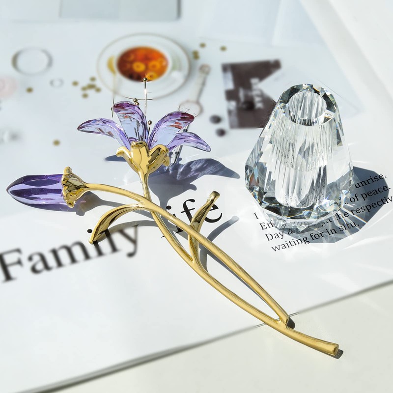 Vase with Crystal Lily Flowers - Purple Coating Crystal Collection