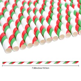 50PCS Christmas Paper Straw Drinking Cocktail Straws Biodegradable Red Green Striped Party Straws for Christmas, Birthday, Wedding, Baby Shower Party Supplies