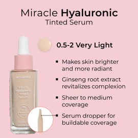 MCoBeauty - Miracle Hyaluronic Tinted Serum - 0.5-2 Very Light - Skincare-Infused Hydrating Skin Tint with Hyaluronic Acid - Buildable & Medium Coverage Moisturizing Serum Foundation - Cruelty Free
