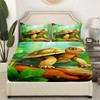 Cartoon Tortoise Kids Fitted Sheet Full Size,Jungle Botanical Plants Bedding