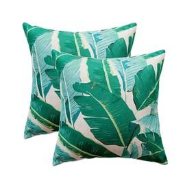 U-LOVE - Juego de 2 Fundas de cojín de Lino y algodón, diseño de Hojas Amarillas y Grises, 45,7 x 45,7 cm, Tropical, Green Leaves-2, 18"×18"
