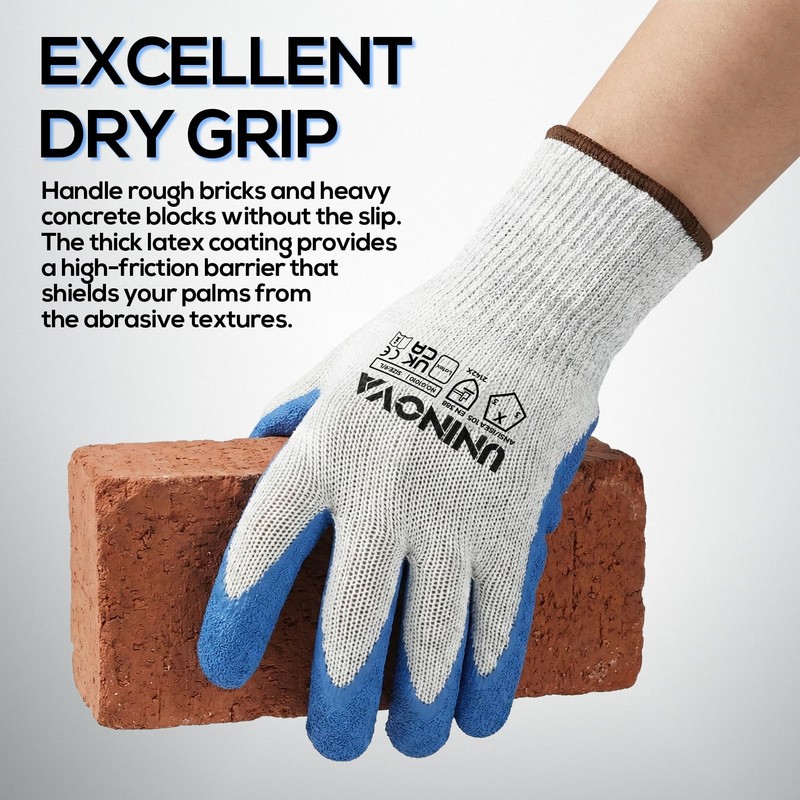 UNINOVA Work Gloves, Crinkle Rubber Latex Palm Coating, Safety Work