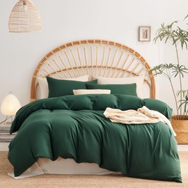 Sacebeleu Double Duvet Cover Set Dark Green Plain Microfiber Bedding Set Breathable Quilt Cover 200x200cm with Zipper Closure and 2 Pillowcases 50x75cm