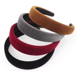 DRESHOW 4 Pcs Velvet Wide Headbands for Women Girls Turban Vintage Boho Head Bands Fashion Non Slip Head Wraps Hoop Hair Accessories