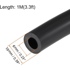 HOOWDAMY Lubricant Hose Rubber Water Hose Tube, Black, Inner Diameter 0.2 inch (6 mm), Outer Diameter 0.4 inch (10 mm), Total Length 3.3 ft (1 m)