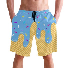 SLHKPNS Men's Swim Trunks Quick Dry Swimming Shorts with Mesh Lining and Pocket Blue Ice Cream Swimsuit Trunks, S