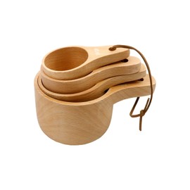 Oedema Wooden Measuring Cups Set of 4 Natural Measuring Cup Set Dry Measuring Cups with Polish Finish & Integrated Molding for Baking, Measuring Dry Ingredients