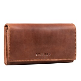 STILORD 'Marquesa' Leather Wallet Womens RFID Blocking NFC Purse Ladies Vintage Large Horizontal Purse with Readout Protection in Gift Box Real Leather, Colour:Andorra - Brown