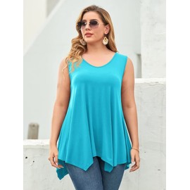 LARACE - playera sin mangas de talla grande para mujer, cuello en V, playera de verano, sin mangas, blusa holgada y fluida, Azul lago, M