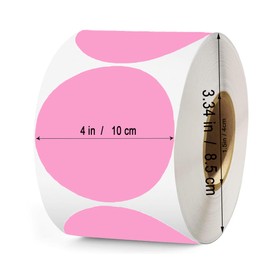 4 Inch Large Pink Circle Thermal Labels, Self-Adhesive Round Inventory Stickers, Multi-Purpose Round Roll Thermal Printing Stickers for Business and Domestic Use-300 Labels/Roll