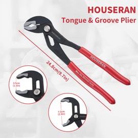 Slip Joint Pliers, HOUSERAN Water Pump Pliers, 10 Inch Groove Joint Pliers, Wrench Pliers with Comfort Red Grips, CRV Tongue and Groove Pliers for Home Repair, Gripping, Nuts, Bolts, Pipe & Fittings