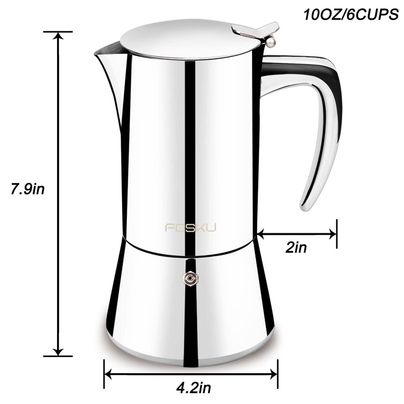 FOSKU Stovetop Espresso Maker, Stainless Steel Moka Pot, Italian Style