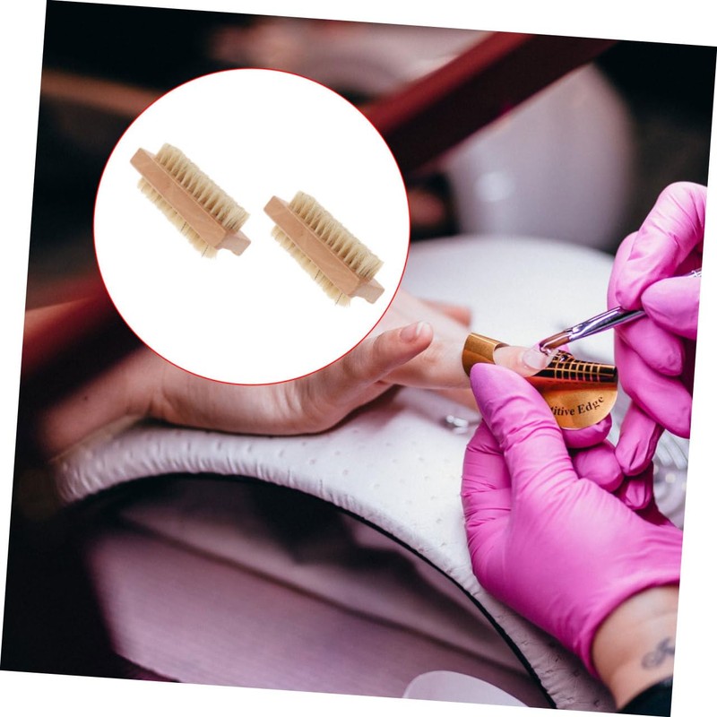 Baluue 4pcs Double Sided Nail Brush Wooden Manicure Brush for