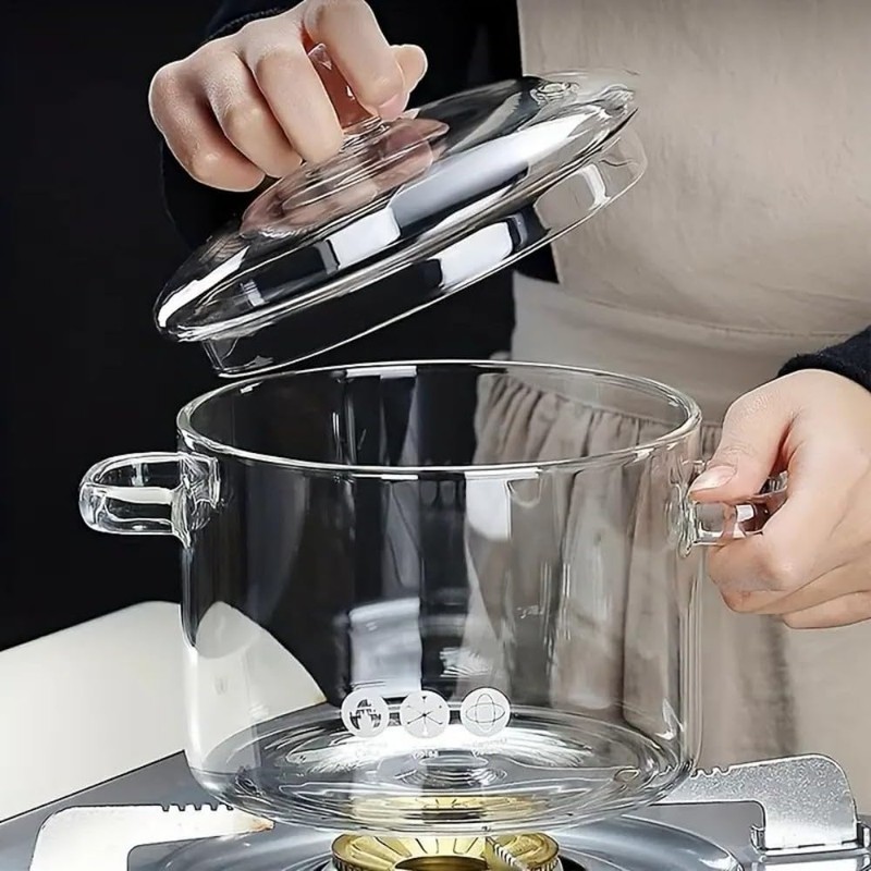 1.6L/57Fl Oz Glass Saucepan with Cover, Stovetop Cooking Pot with