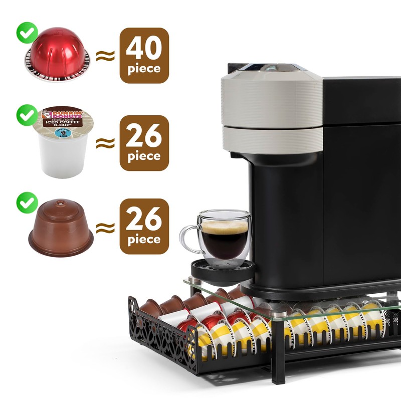 RECAPS Crystal Tempered Glass Coffee Pod Drawer Organizer Compatible with