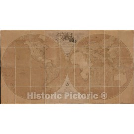 Historical Map, 1794 A map of The World on a globular Projection : exhibiting Particularly The Nautical researches of Captain James Cook, F.R.S, Vintage Wall Art : 43in x 24in