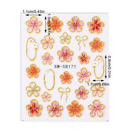 2pcs 5D Embossed Flower Nail Stickers, Self-Adhesive Summer Nail Flower for Women Girls Manicure Decoration DIY Crafts