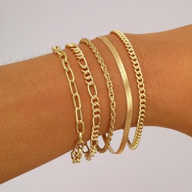 11PCS Dainty Gold Bracelets for Women,Chain Bracelets Set for Womens Trendy,Fashion Gold Bracelets Hand Link,Adjustable Layered Bracelet Set Hypoallergen Women Jewelry (5PCS)