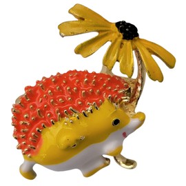 GFM® Hedgehog Brooch with Umbrella - (Yellow Flower) -(Brch-HH-UMB-NRGPLA)