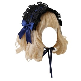 TTYAO REII Women's Lolita Headband Black Lace Maid Hairband Hair Accessories Girls Gothic Headdress for Cosplay Costume Party (Blue)