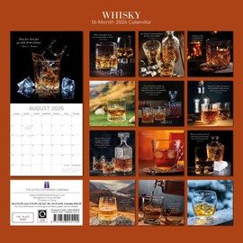 Gifted Stationery Co, Whisky 2026 Wall Calendar, 12'' X 12'', 16-Month Calendar with Wire-O Binding