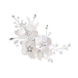 Flower Bridal Hair Clips Rhinestone Headpiece Hair Accessories for Women Brides Wedding Party(White)