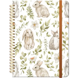 ZHIZHEND Ruled Spiral Writing Notebook,A5 Hardcover Lined College Journal for Women,Strong Twin-Wire Binding with Premium Paper,8.4" X 6",Perfect for School,Office,Home(Cute White Rabbits)