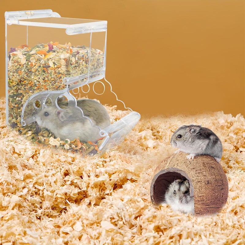 Andiker Automatic Hamster Feeder, 300ML Acrylic Automatic Feeding Hamster Cage