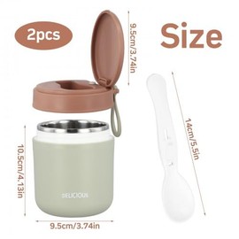 volumoon 2 X Insulated Food Flask with Foldable Spoon, 430ml Vacuum Insulated Food Container, Thermal Lunch Box for Hot Food Kids Stainless Steel, Leak Proof Soup Containers, Green&Pink