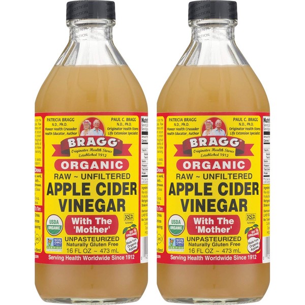 Bragg Organic Apple Cider Vinegar With the Mother– USDA Certified Organic – Raw, Unfiltered All Natural Ingredients, 16 ounce, 2 Pack