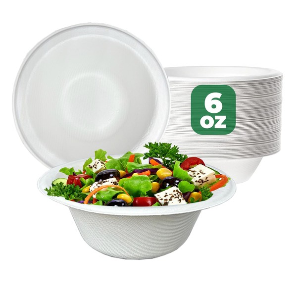 ECONX 50Pcs Biodegradable Bagasse Bowls 6oz White Sugarcane Disposable Bowl