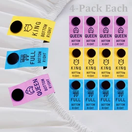 12PCS Color-Coded Bed Sheet Organizer Bands & Labels – Effortlessly Organize Queen/King/Full Sheets with Snap-On Tags for Easy Bed Making & Storage!