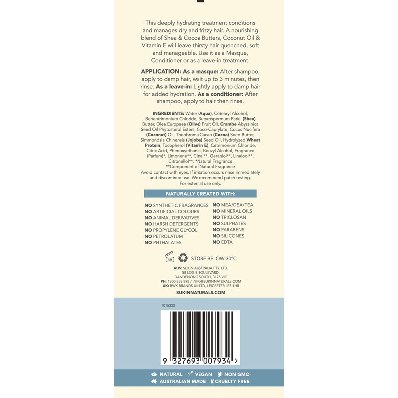 SUKIN HYDRATING HAIR MASQUE 200ML