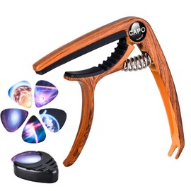 Olycism Guitar Capo for Acoustic Electric Guitar Ukulele with Picks Holder & 5Pcs Guitar Picks of 0.46mm thickness Acoustic Guitar Capo Wooden