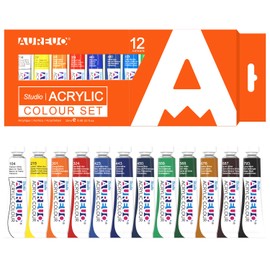 AUREUO Studio Level Tubular Acrylic Paint Set 12ml x 12 Tubes Portable Travel Non-Toxic Art Painting Creative Modern Watercolor Landscape Photography Painting for Painters Artists