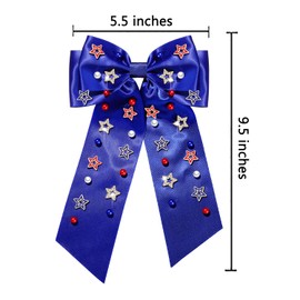 4th of July Hair Clips for Women American Flag Patriotic Star Hair Bow Red White Blue USA Rhinestone Hair Bows Fourth of July Hair Accessories Outfits Independence Day Party Favors