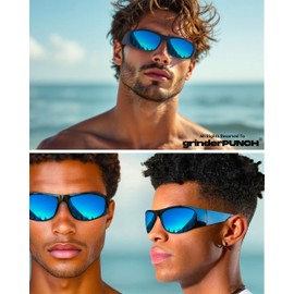 grinderPUNCH Polarized Sunglasses Men Womens Trendy Retro Sports Rectangular Wrap Around Vintage Shot Shield