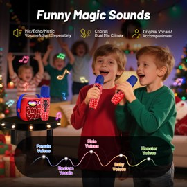 Mini Karaoke Machine for Kids,5 Voice Effects - Portable Bluetooth Speaker with 2 Wireless Mics LED Lights for Boys Girls Ages 3-12| Kids Karaoke Machine Birthday Gift Toy for Singing,Party & Play