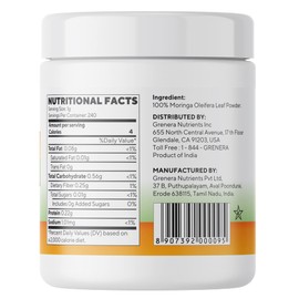 Grenera Organic Moringa Leaf Powder, 240 Grams - Source of antioxidants/Source d'antioxydants