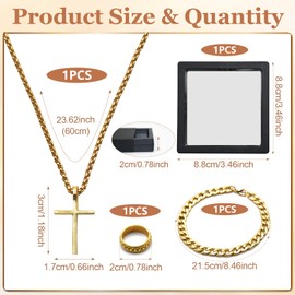 Gold Cross Necklace for Women Men, Stainless Steel Cross Pendant Gold Necklace, Cross Chain Necklaces with Bracelets Rings, Plated Golden Chain Necklace for Birthday Christmas Thanksgiving Day