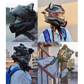 Motorcycle Helmet Decoration, Pack of 2 Motorcycle Helmet Ears + Tail Decoration Cute Plush Cat Ear Shape Decoration Sticker Personality Plush Cat Ear Helmet Ears for Roll Motorcycle Helmet