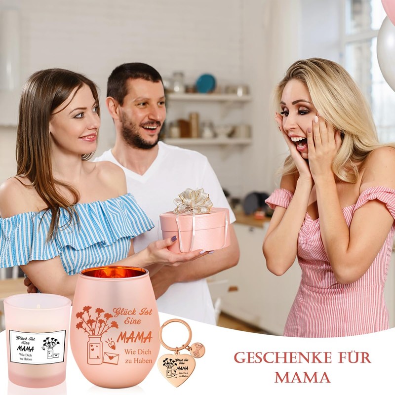 Muttertagsgeschenk Windlicht mit Gravur Duftkerze Schlüsselanhänger, Geschenke für Mama, Geburtstagsgeschenk