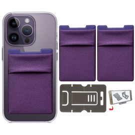WUOJI RFID Blocking Phone Card Wallet - Double Secure Pocket - Ultra-Slim Self Adhesive Credit Card Holder Card Sleeves Phone Wallet Sticker All Smartphones(Purple)-2PC