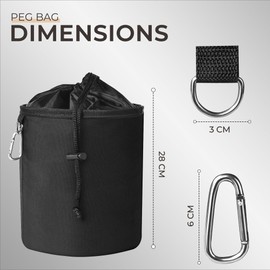 FB FunkyBuys Peg Bag for Washing Line – Large Spacious Durable Black Clothes Pegs Bag - Peg Organizer with Hanging Snap Hook & Closing Cord