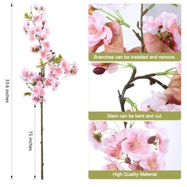 HyeFlora 3 PCS Cherry Blossom Branches Artificial Flowers for Spring Indoor Decoration, Faux Plum Blossom 33" Long Stem Silk Flowers for DIY Home Office Wedding Garden Floral Arrangements, Light Pink