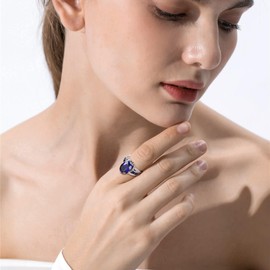 AGRULE Sapphire Rings for Women Wedding Engagement Solid Sterling Silver Band September Birthstone Signet Ring 10.2 Ct.t.w Oval Cut Statement Cocktai Ring Size 6