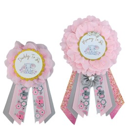 Baby Girl Pink Elephant Baby Shower Ribbon Keepsake Gift For Mom And Dad To Be, Pink Elephant Baby Sprinkle Mommy And Daddy To Be Pin Set, Pregnant Expecting Mom Gift Idea, First Time Mom Gift