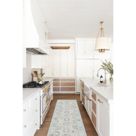 Cream Blue Oushak Runner Rug, Modern Runners, Vintage, Turkish, Eclectic, Floral, Pastel, Washable, Long Runner Rugs for Hallway, Kitchen, Living Room, Bedroom, Kitchen, Bathroom, 2'5"x13'