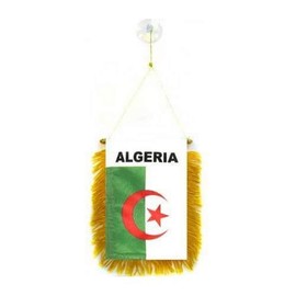AZ FLAG - Algeria Mini Banner - 6'' x 4'' - 100% Polyester Algerian Small Pennant for Car - Double-sided Flag with Suction Cup Hanger